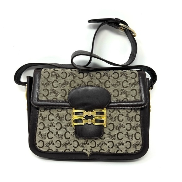 Celine Vintage 70s Carriage Monogram Canvas & Leather Horse Carriage Crossbody - Picture 1 of 15